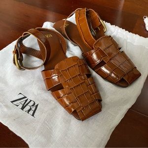 Zara Low Heel Leather Fisherman Women’s Sandals